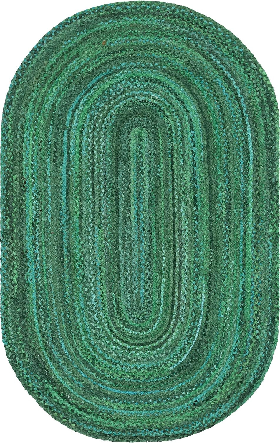 Braided Chindi Oval Area Rug – Green & Hunter Green (5’1″ x 8′)