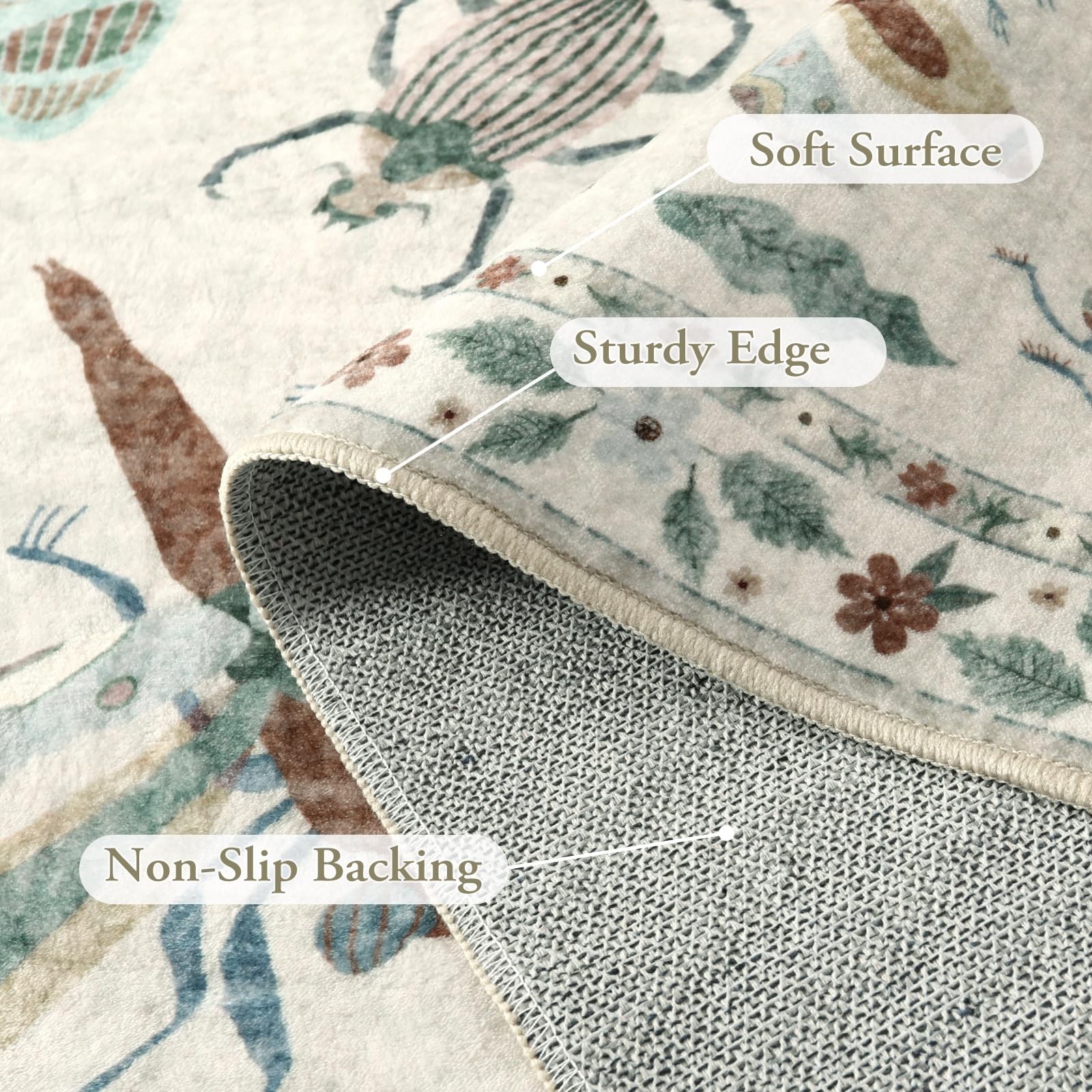 Washable 3×5 Soft Insect Rug | Non-Slip Ultra-Thin Stain Resistant Carpet for En