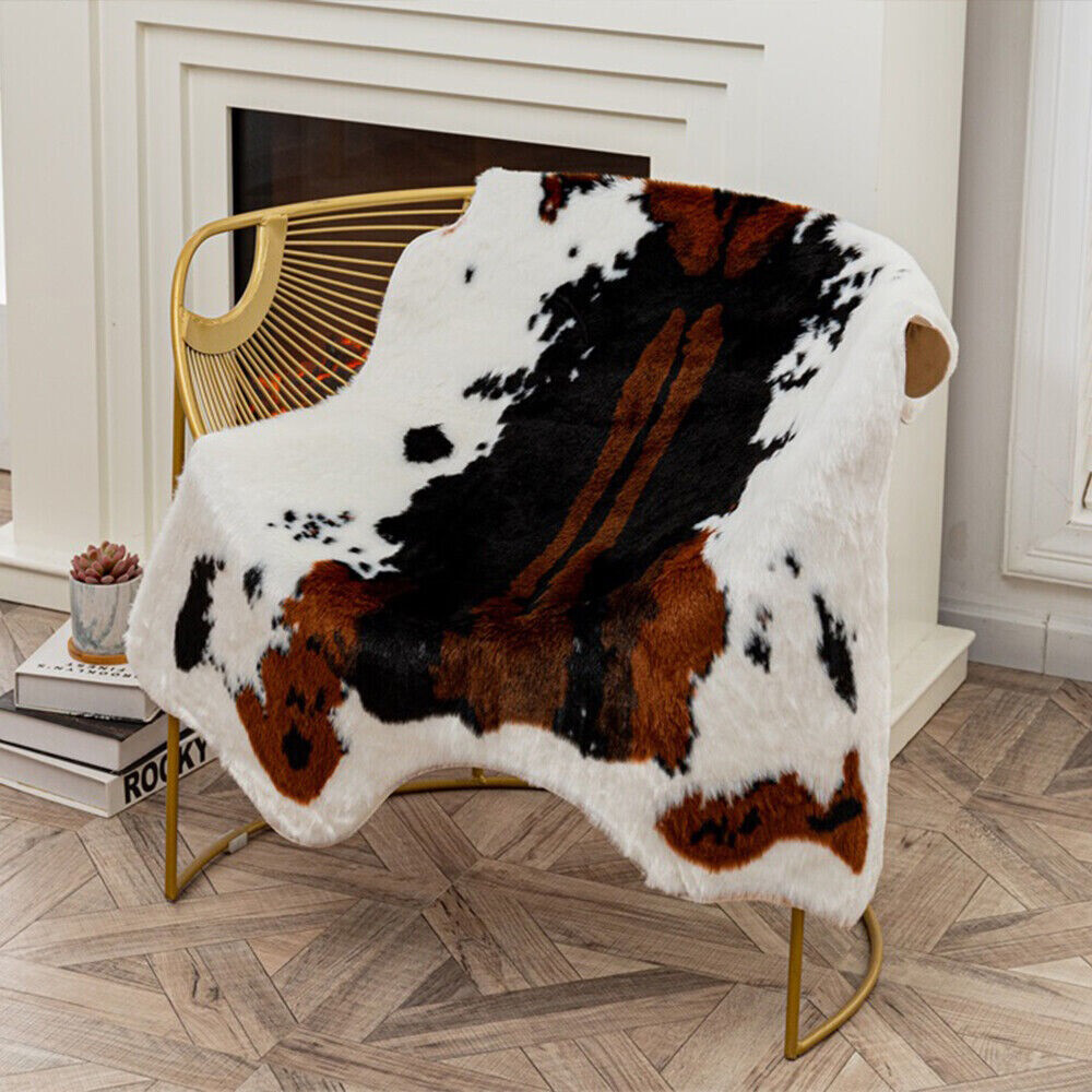 Animal Printed 2.8’x3.6′ Cow Hide Fox Faux Fur Rug Mat Carpet Blanket Washable