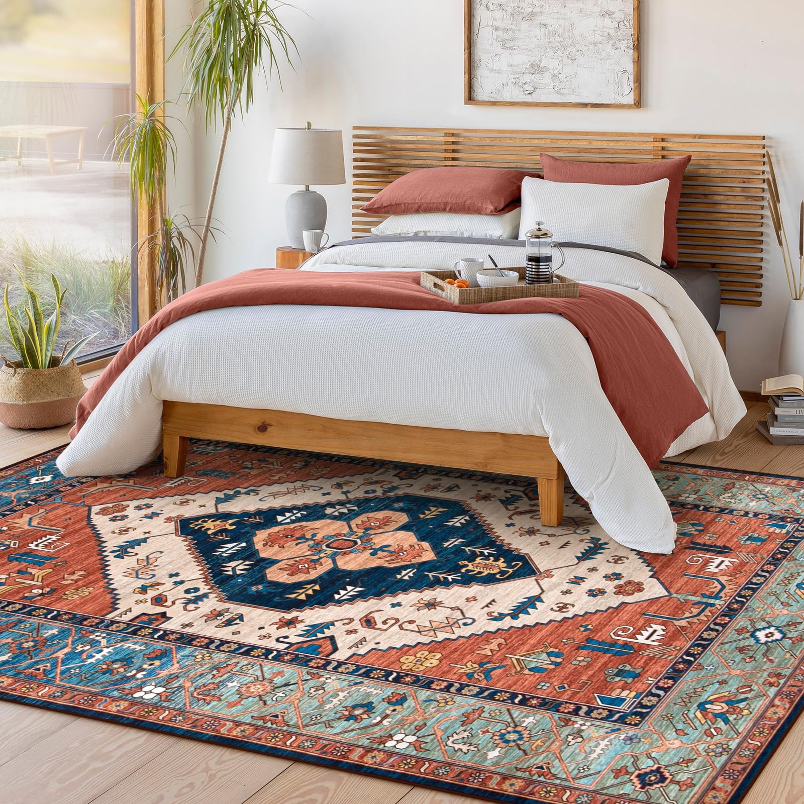 Oriental Washable Rug 6×9, Non-Slip Ultra-Thin Living Room Area Rug, Stain Re…
