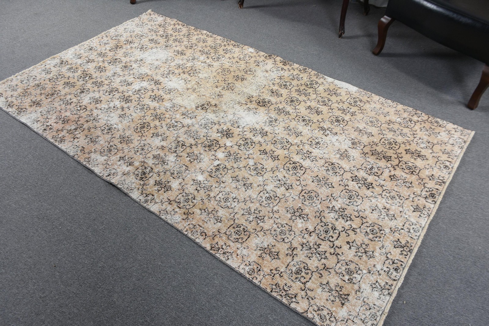 4,2×7,5 ft Vintage Area Rug, Turkish Brown Ombré Rug