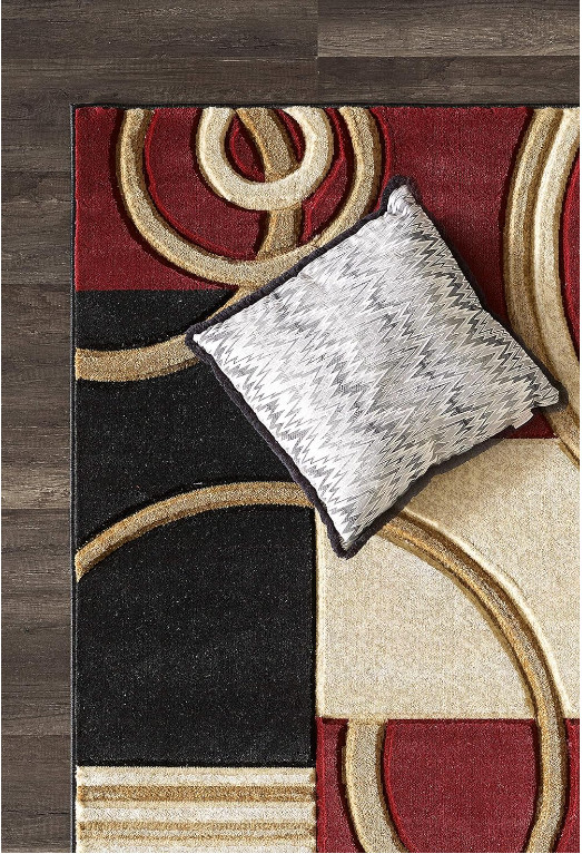 Carpetas Alfombras Para Sala De Casa Habitacion Moderna Rojo Beige 5’ x 7’