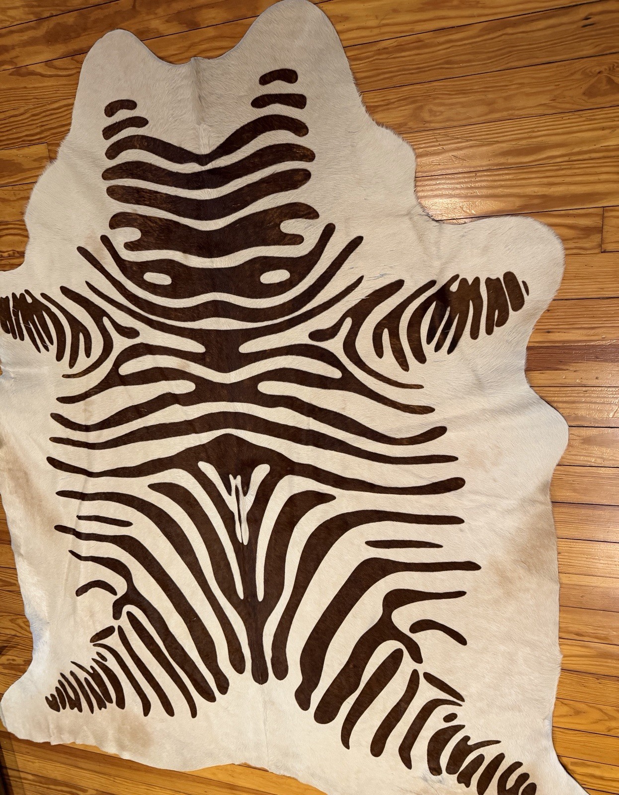 Linon Zebra Print On Cowhide Rug 77” X 30” Brazil EUC
