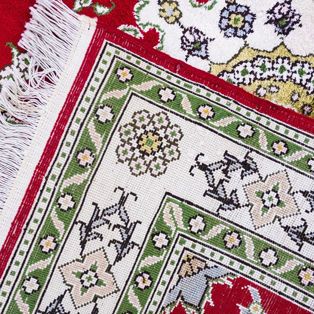 Square 3x3ft Red Silk Traditional Rug Hand Knotted Carpet for Entryway 362C