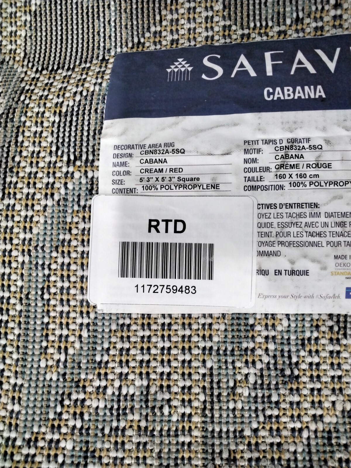 CREME / RED 5′-3″ x 5′-3″ Back Stain Rug, Reduced Price 1172759483 CBN832A-5SQ