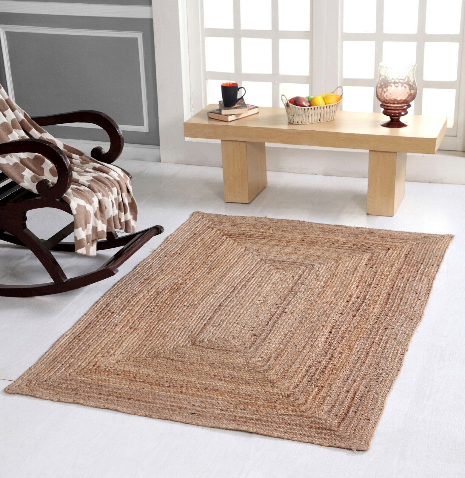 Rug Natural Carpet Braided Jute Area Rug Farmhouse Rustic Look Area Rug