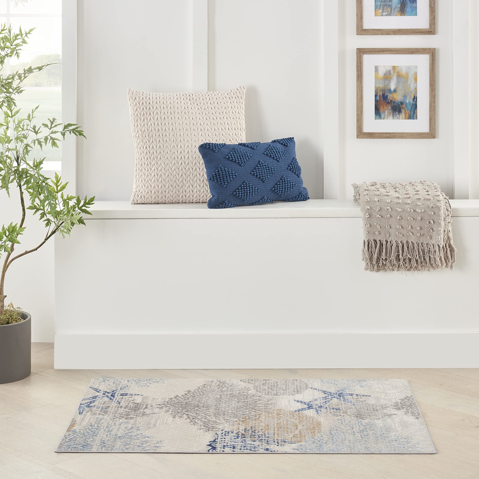 Home Pompeii Ivory Grey Blue 2×3 Area Rug Easy Clean Non Shedding Mat