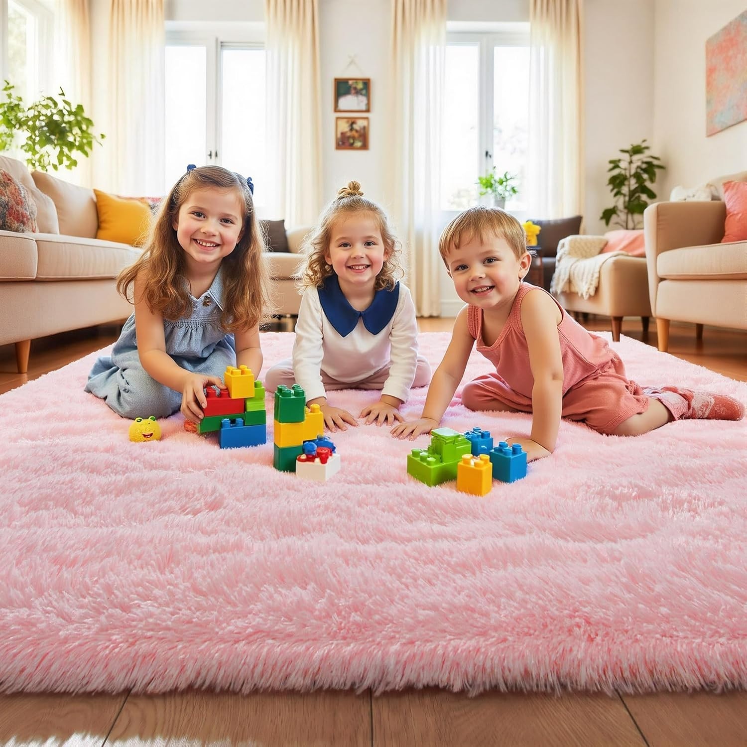 Fluffy Pink Area Rugs for Bedroom Girls Room, 4×5.3 Cute Shag Kids Room Rugs …