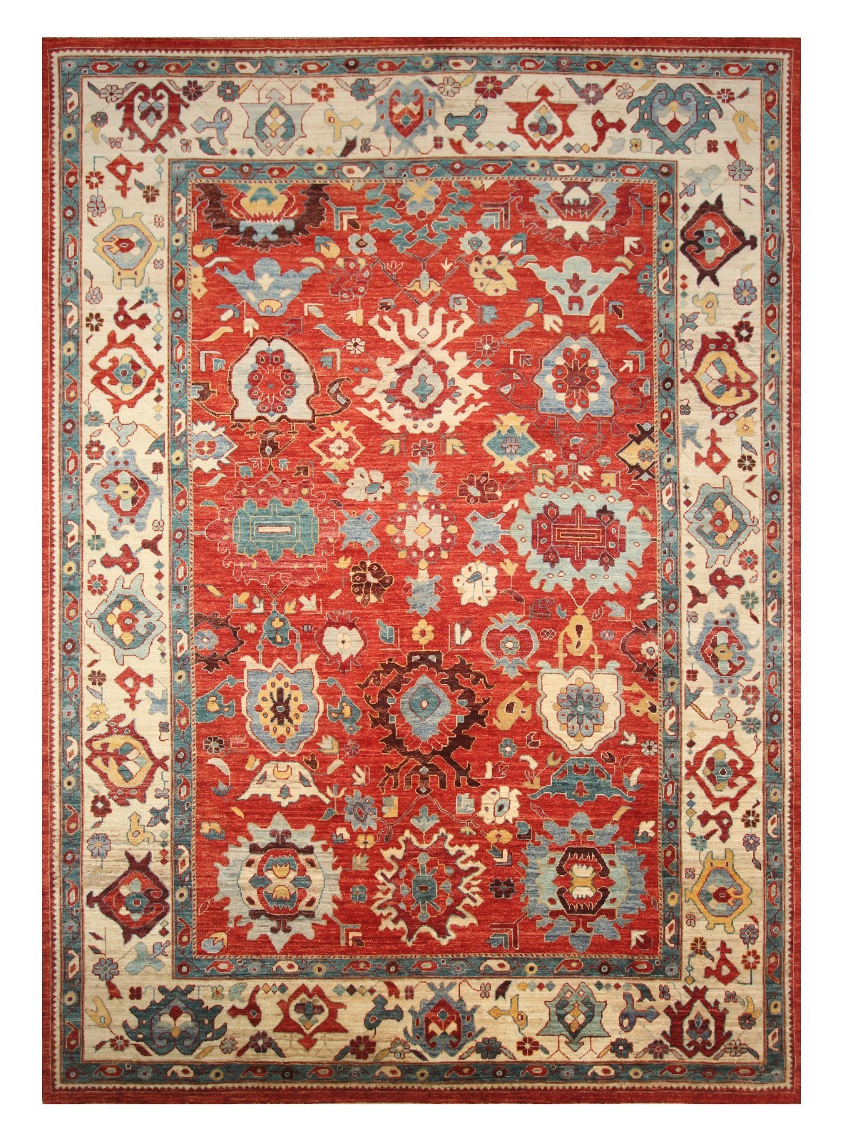10×14 ft Red Oushak Turkish Style Hand Knotted Wool Area Rug