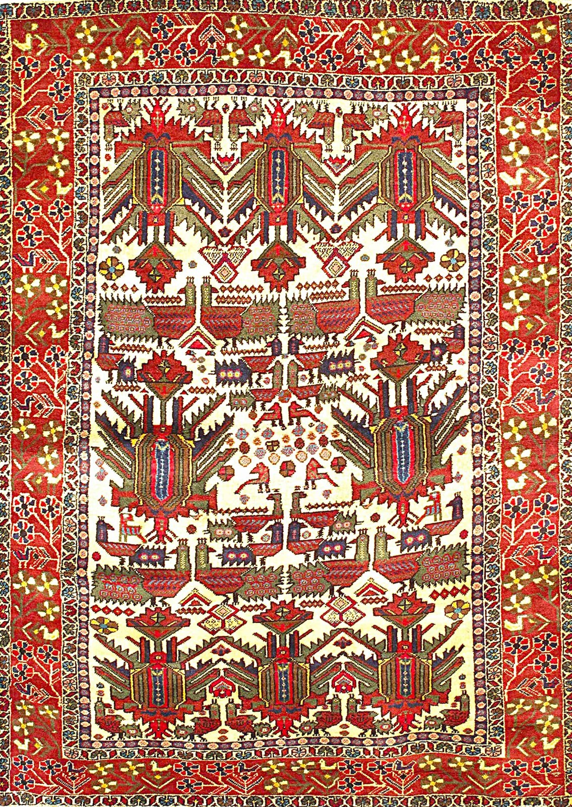 Antique Caucasian Hand-Knotted Wool Rug 5’2 x 3’6 Rare Vintage Collectible
