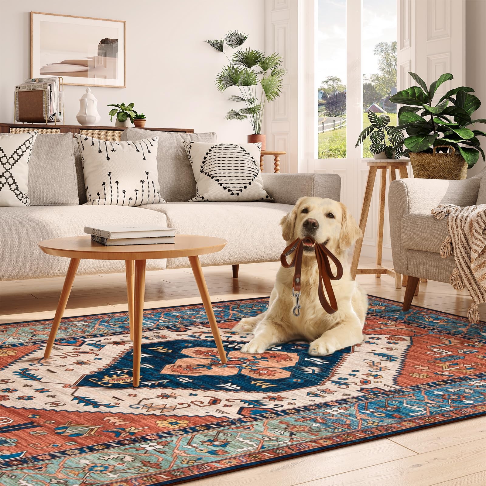 Oriental Washable Rug 6×9, Non-Slip Ultra-Thin Living Room Area Rug, Stain Re…