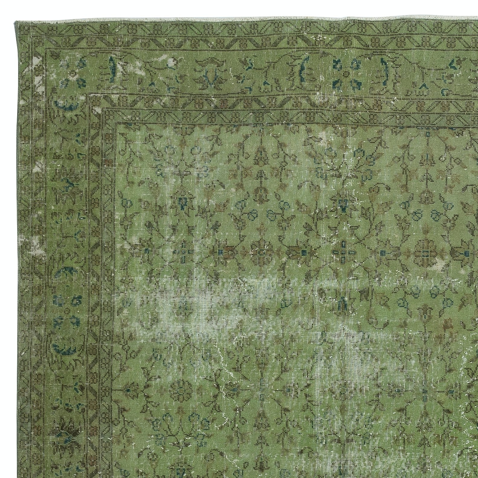 7×10.6 Ft Modern Handmade Floral Patterned Turkish Large Area Rug in Green Color