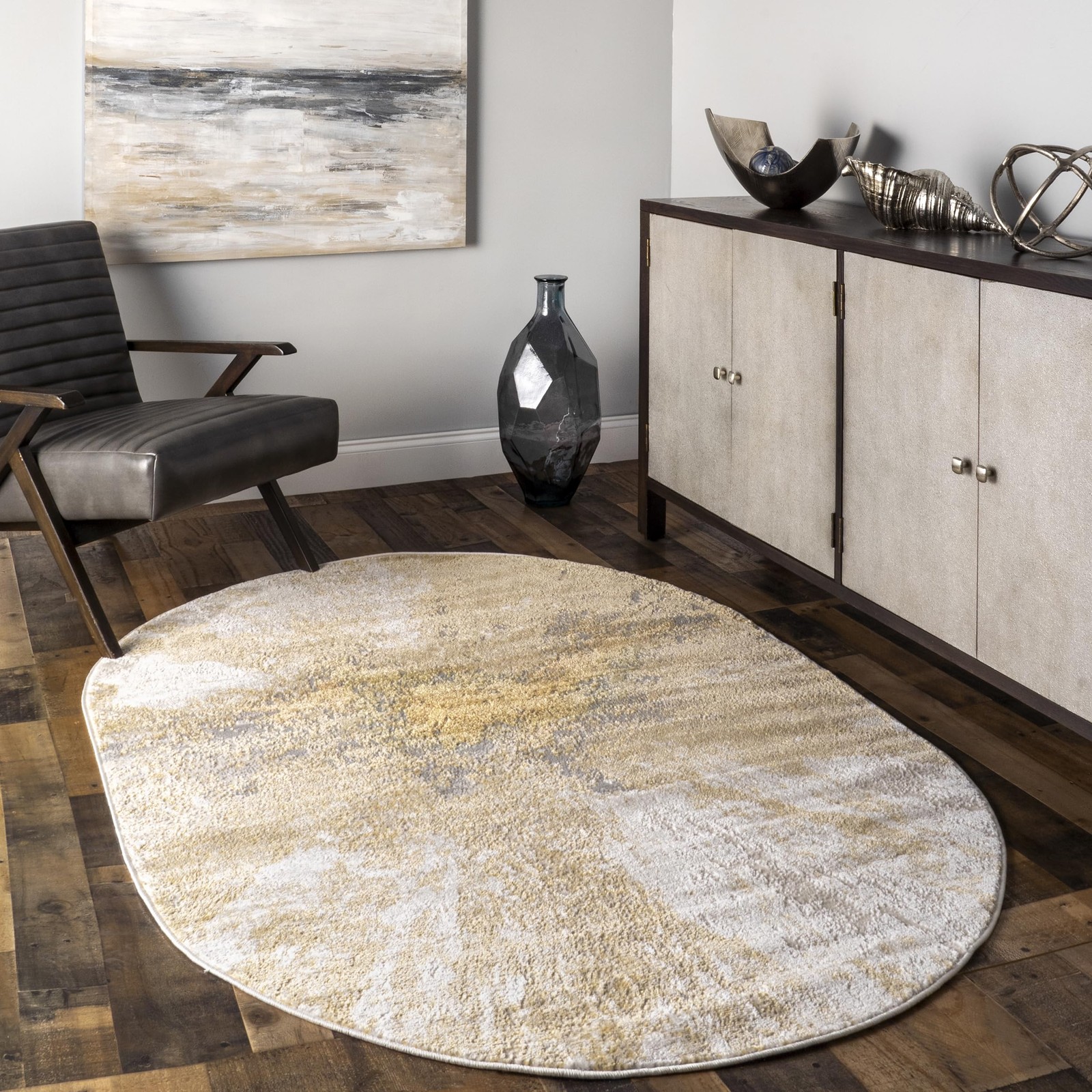 Cyn Gold/Ivory, 4′ x 6′, Recycled Polypropylene & Polyester Oval, Soft and Co…
