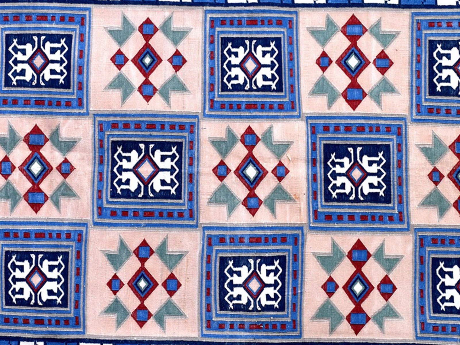 Handwoven Cotton Rug 5′ x 6’7″ Blue Tribal Geometric Dhurrie 5201