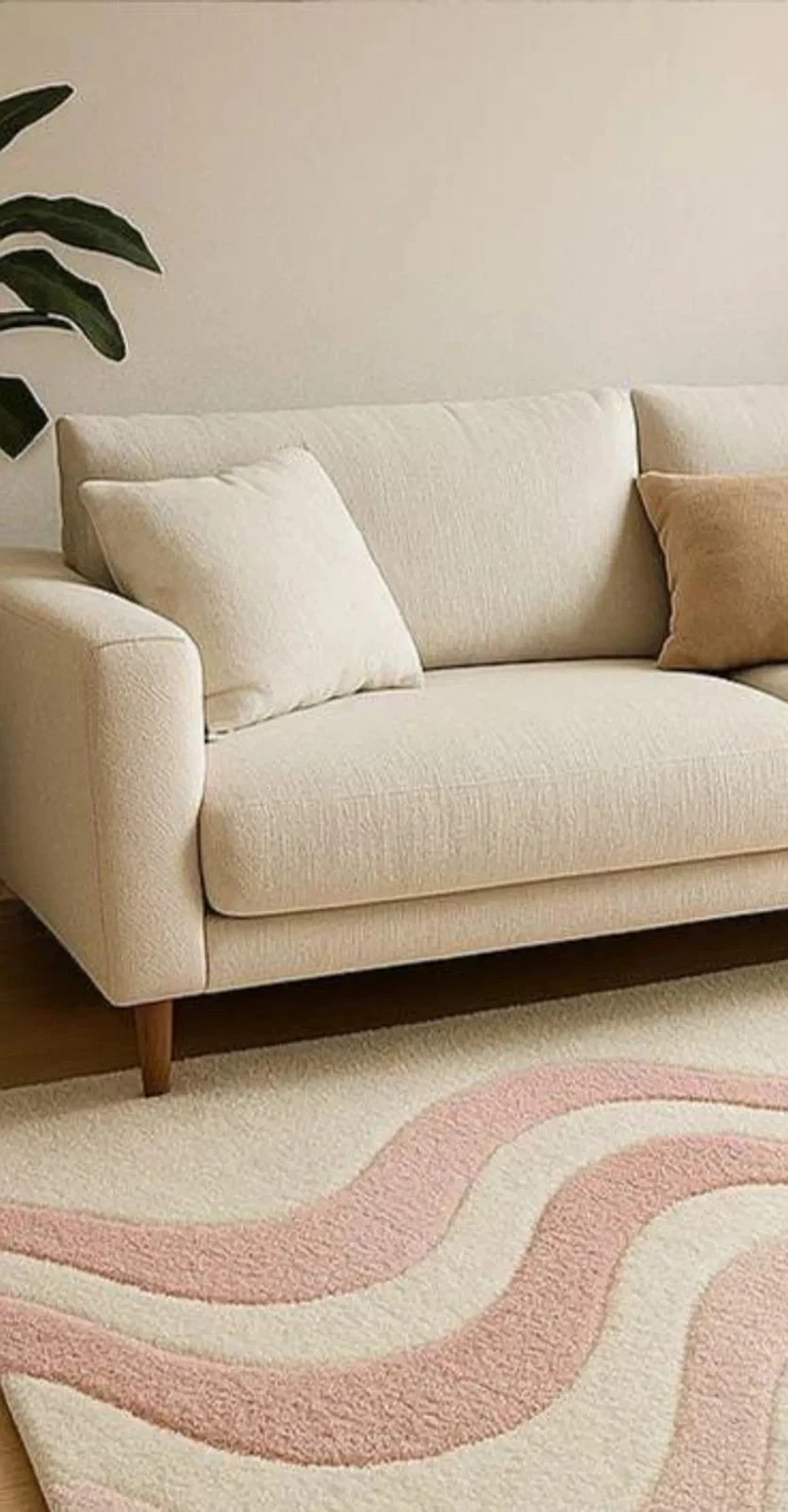 Hand-Tufted Cream and Pink Wavy Pattern Stylish Living Room Area Rug Carpet
