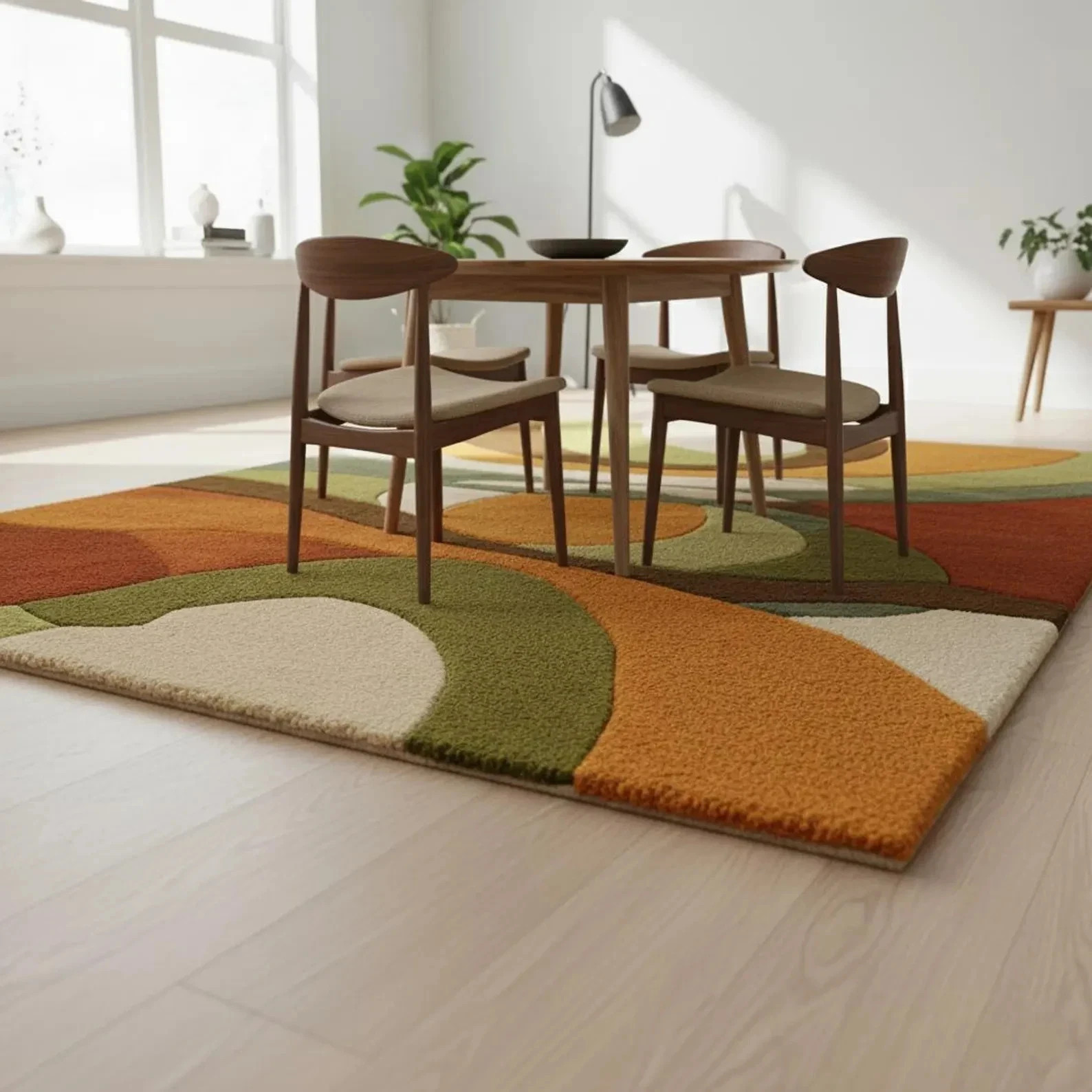 hand tufted NZ Wool Mid-Century Modern Wool Rug: Wavy Abstract Design carpet