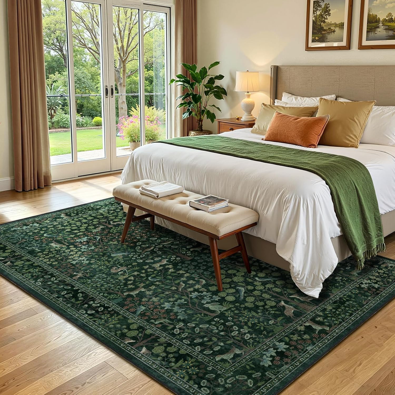 Woodland Floral Animal 5X7 Washable Rugs for Living Room, Whimsical Tree of Life