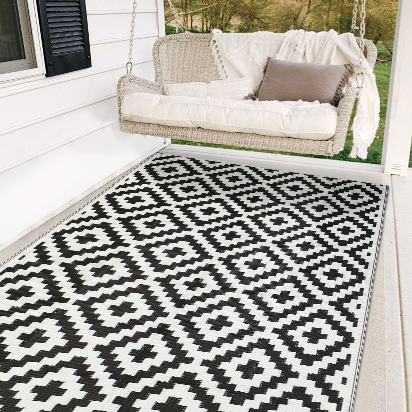New SAND MINE Waterproof Outdoor Rug 5×8 ft Plastic Reversible Rug, Modern Area