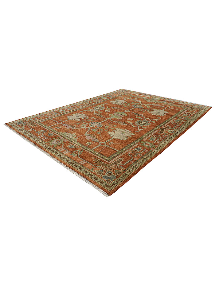 Multi Size Hand Knotted Oushak Chaining Donegal Arts & Crafts Rust Area Rug