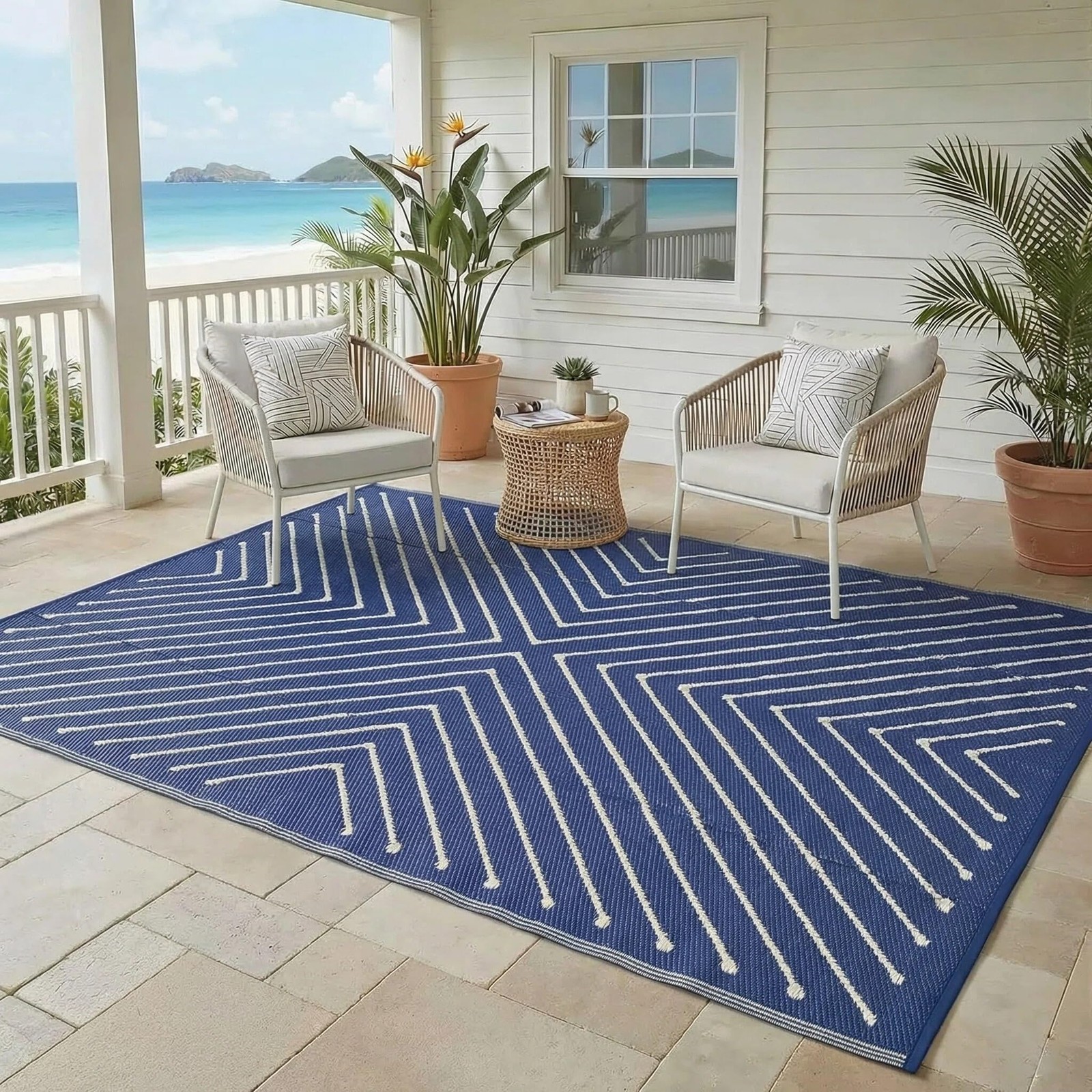 Striped 5×8 Outdoor Rug Waterproof Reversible Patio Mat, Portable Lightweight…