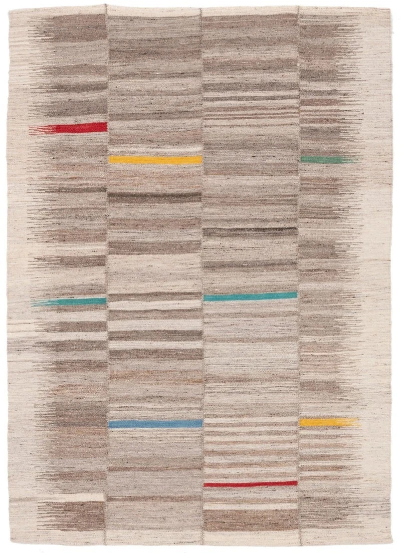 Hand Woven Wool Area Rug Modern Striped Kilim Carpet charcoal Ivory Handmade Rug