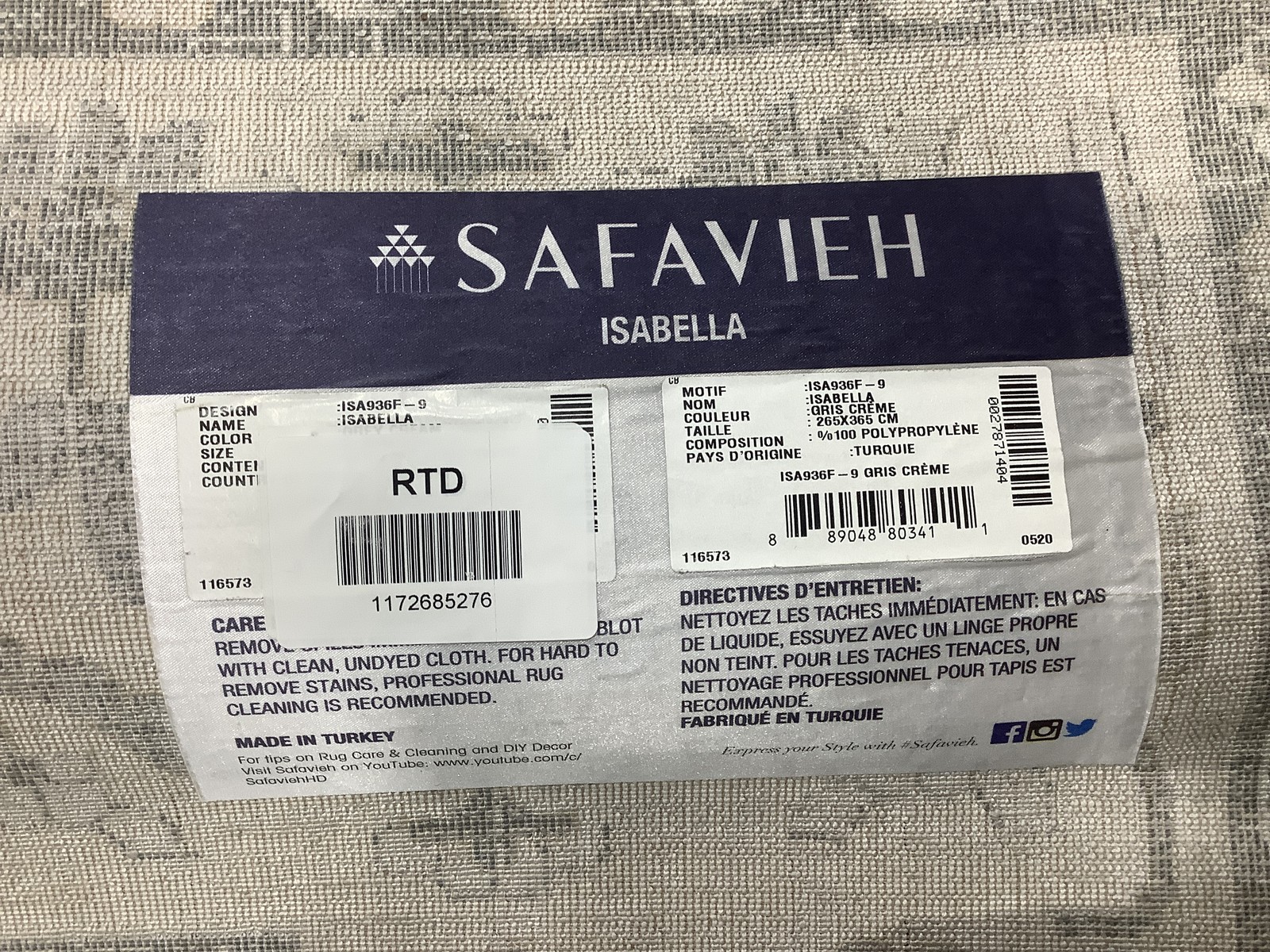 GREY / CREAM 9′-0″ x 12′-0″ Back Stain Rug, Reduced Price 1172685276 ISA936F-9