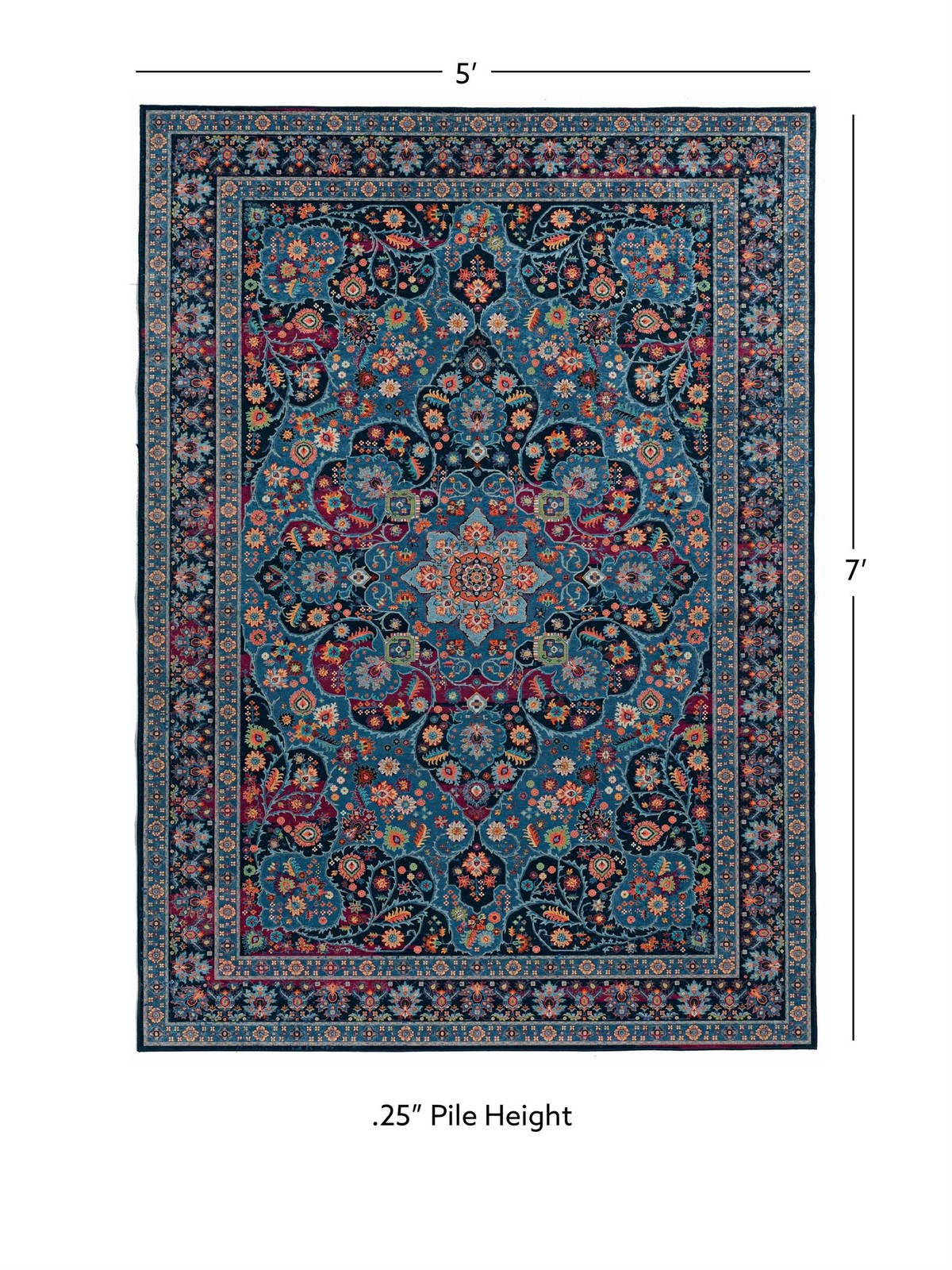 Linon Emerald Grenier Woven Microfiber Polyester 5’x7′ Rug in Navy