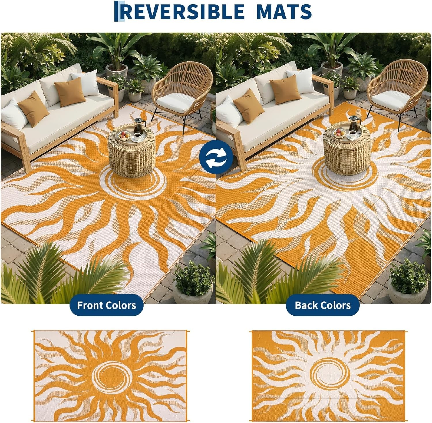 Outdoor Plastic Straw Rug 8×10 Waterproof Reversible Patio Camping Carpet Mats