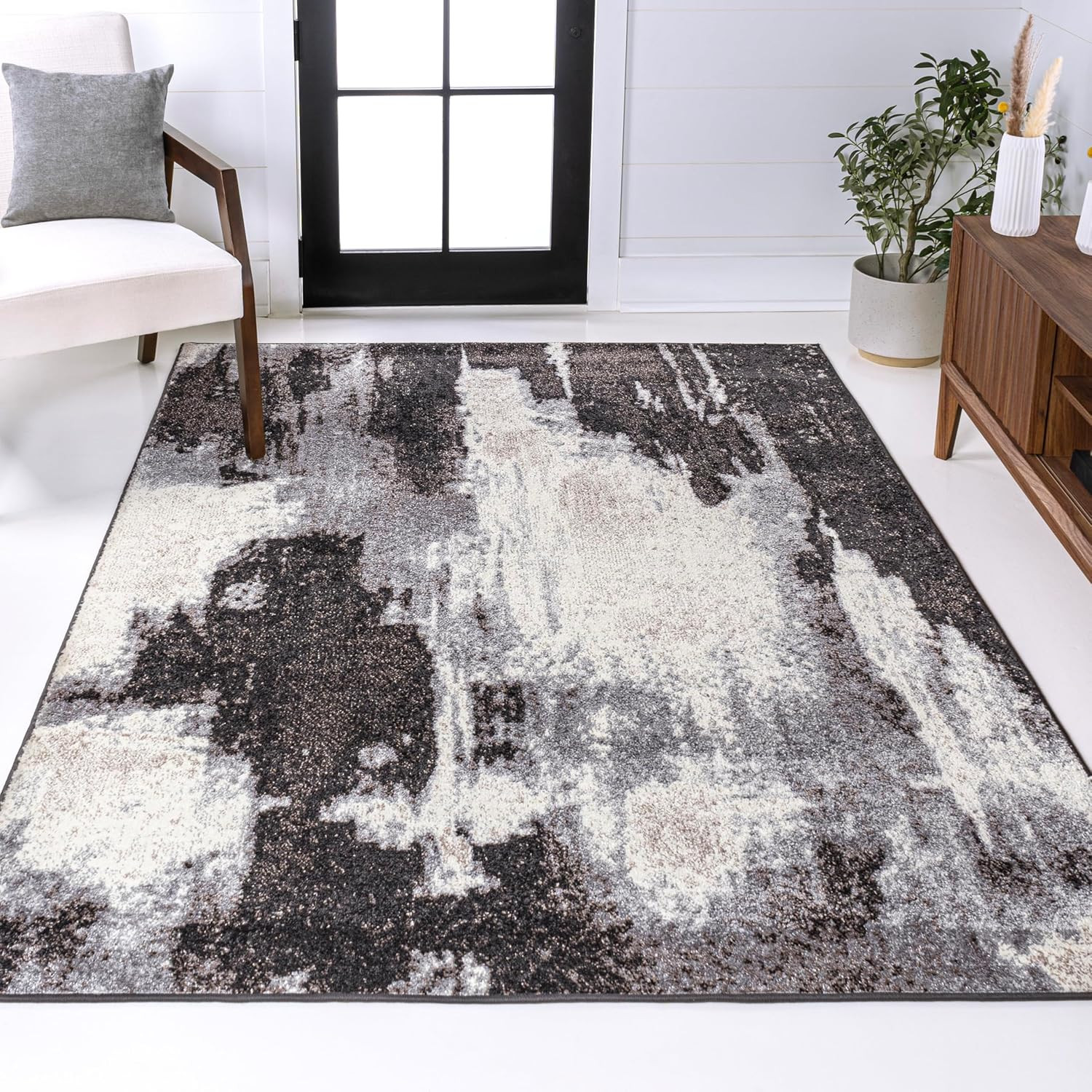 Zoe Abstract Marble Charcoal/Cream 8×10 Area Rug – Pet Friendly & Easy Clean