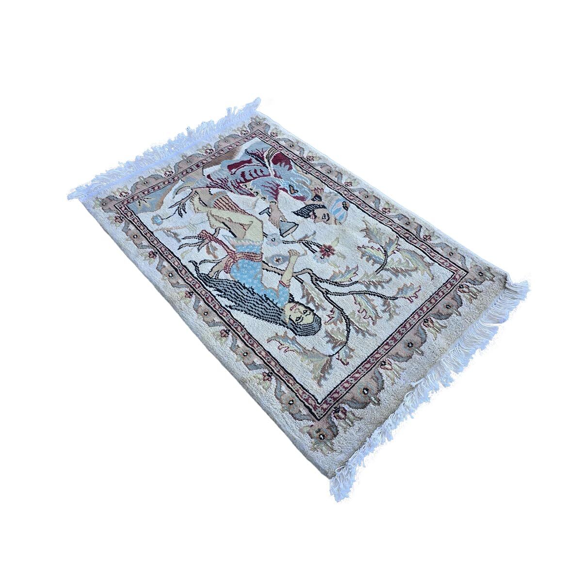 Area Rug Umre Khayam Wall Pictorial Hand Knotted Wool Silk Carpet (3.0 x 2.1)’
