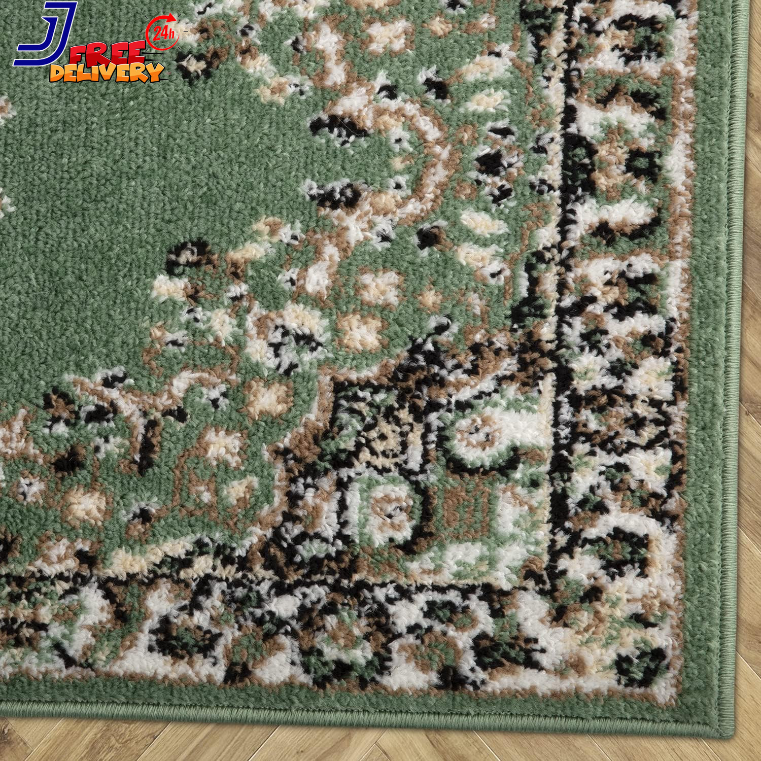 Oriental 2X7 Traditional Medallion Indoor Runner Rug Siesta Green Beige 2′ X 7′