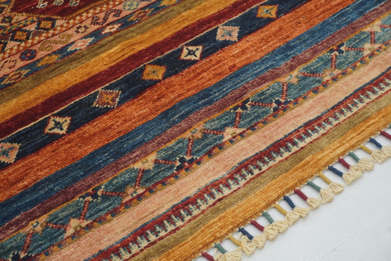 3×3 ft Multicolor Khorjin Afghan Hand Knotted Wool Tribal Small Square Rug