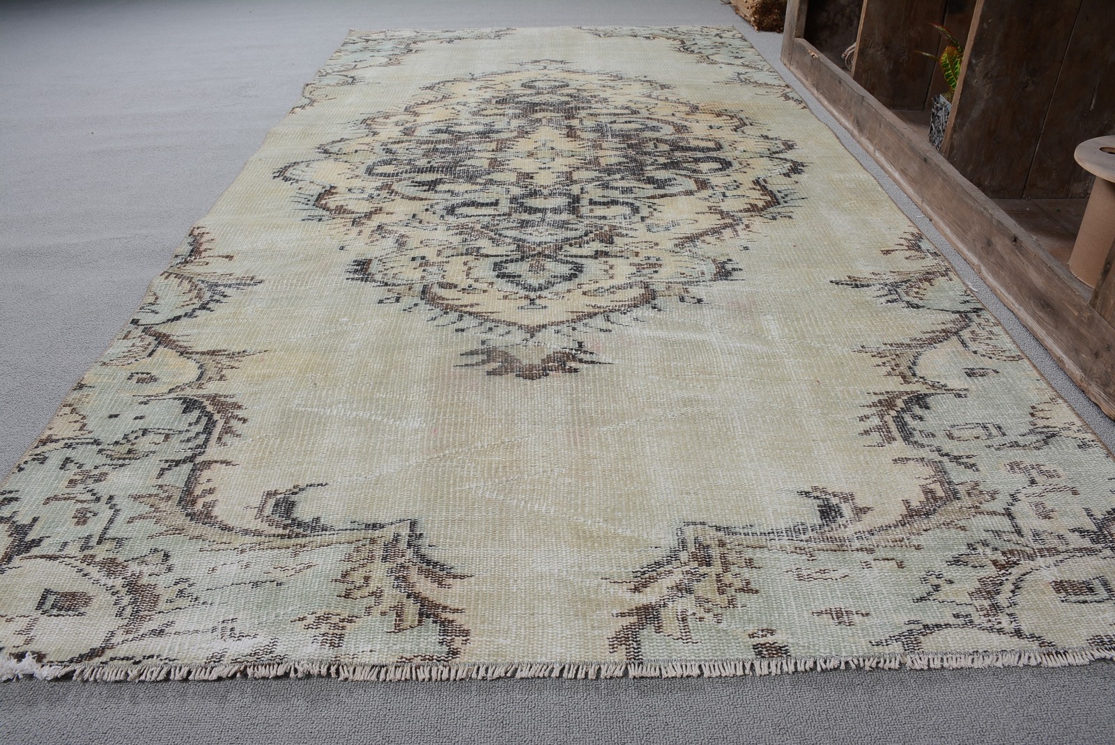 4,1×8,4 ft Rug, Vintage Turkish Rug, White Wool Rug