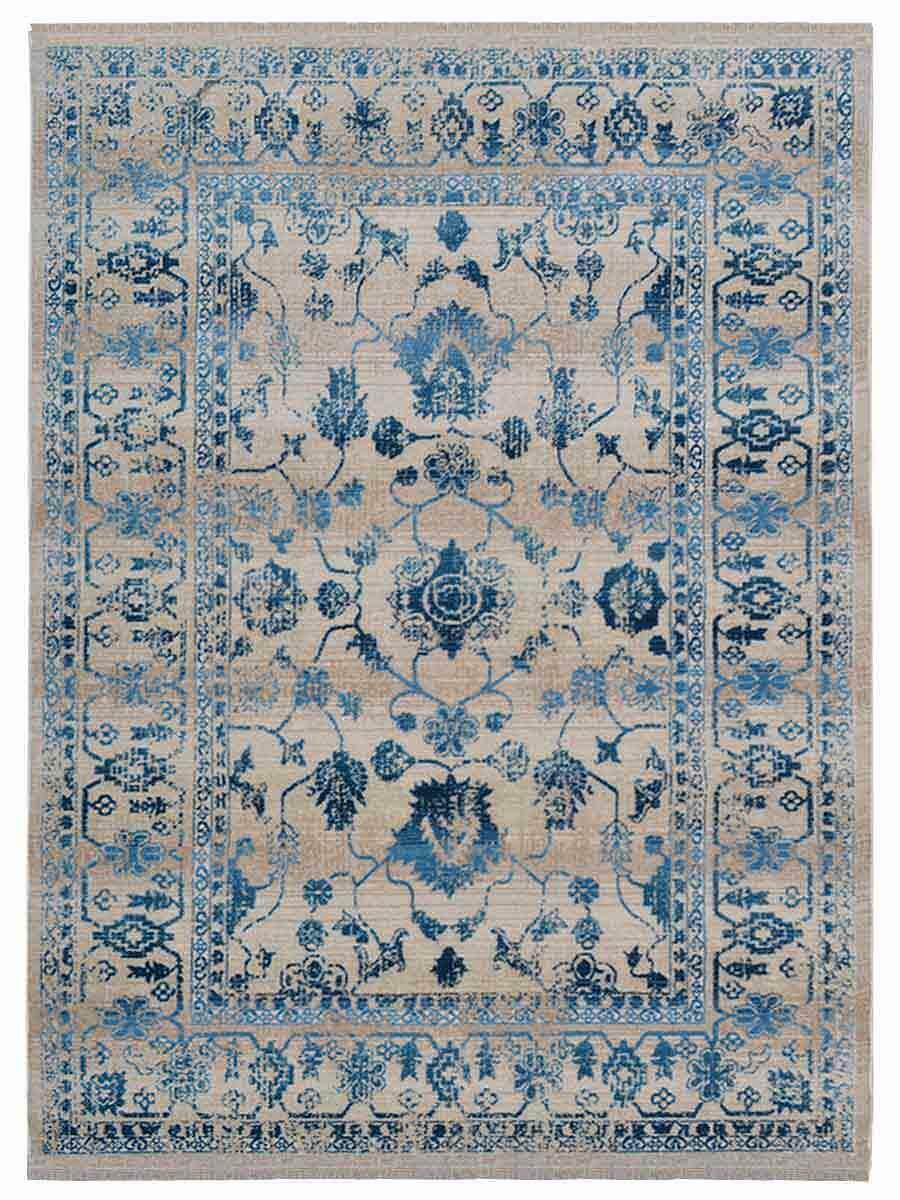 Machine Woven Cross Weave Polyester Area Rug Oriental Ivory Blue BBH Home M00081