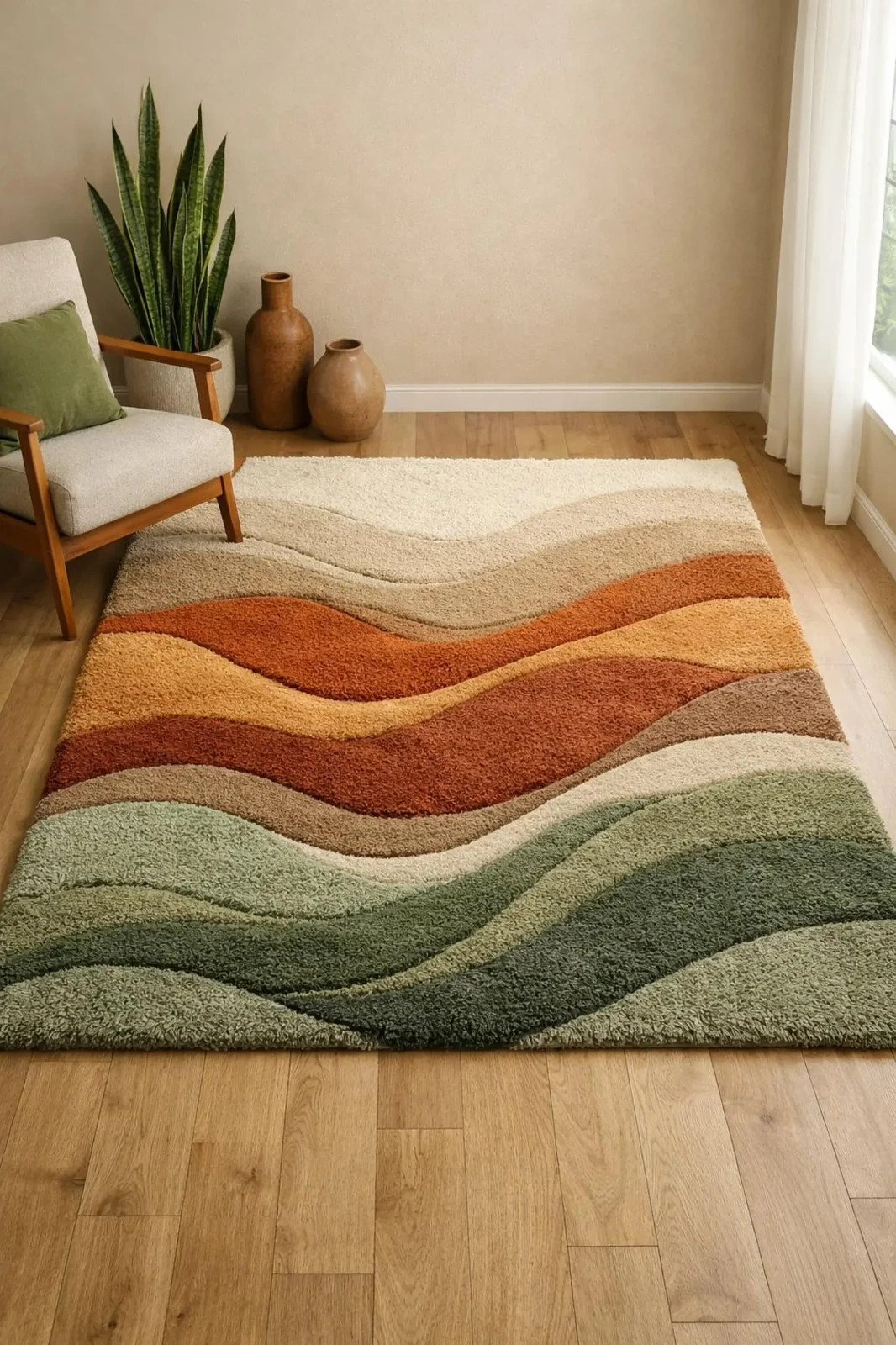 Modern Abstract Area Rug – Hand Tufted High Low Texture Sage Green Area Carpet