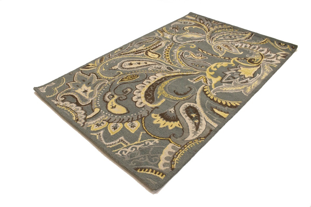 Paisley Floral Design Gray Foyer Living Room 5X8 Hand-Tufted Modern Rug Carpet