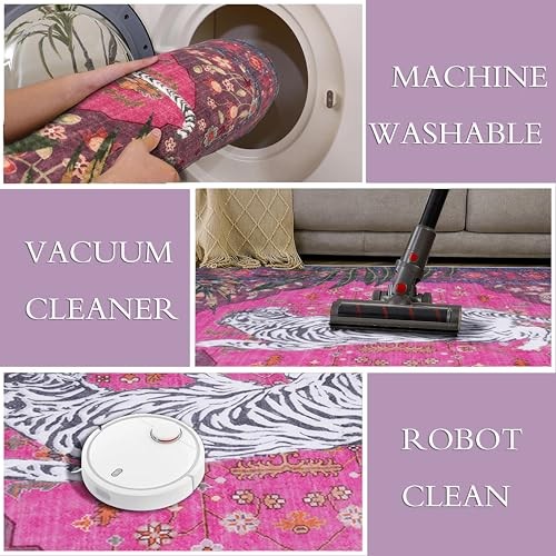 5×7 FT Leopard Rug for Living Room Leopard Vintage Animal Rug 5X7 FT Hot Pink