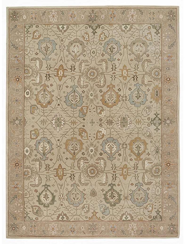 Rug Hand Tufted Traditional Pattern Beige Color Handmade Woolen Area Rug