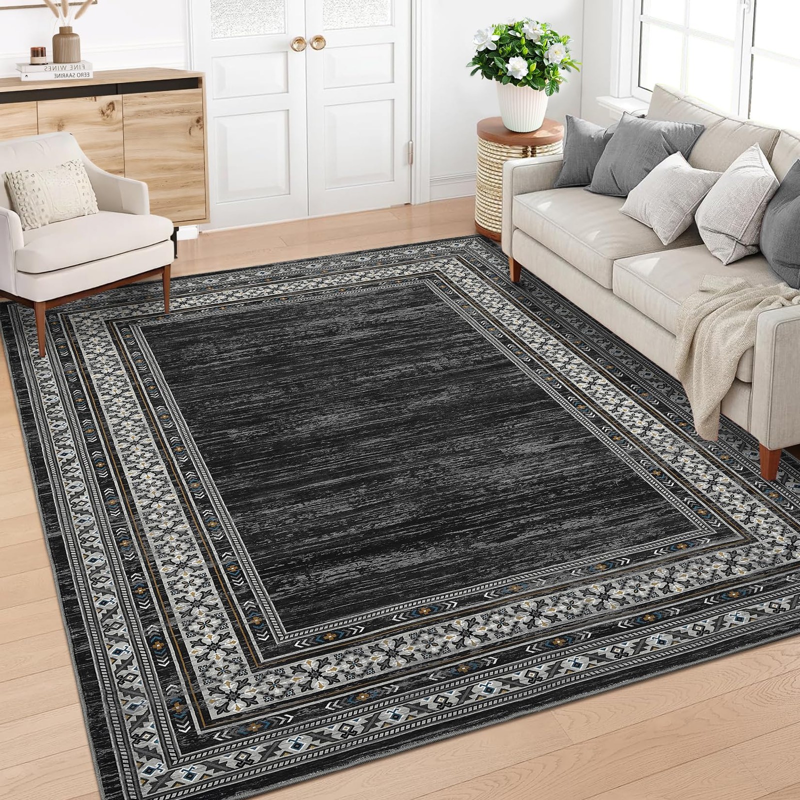 Machine Washable Area Rug Geometric Rugs Indoor Modern Floor Carpet 5×7 ft