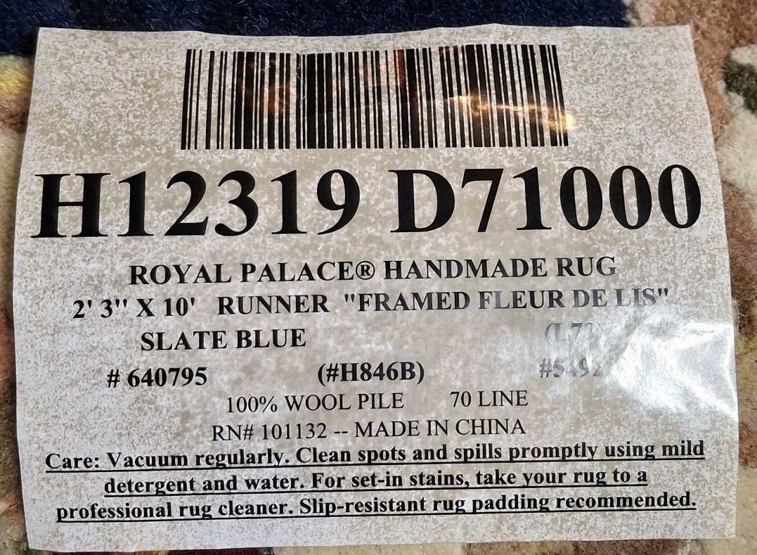Vintage Floral 100% Wool Pile Rug 2X3X10ft Navy Blue Royal Palace Fleur de Lis