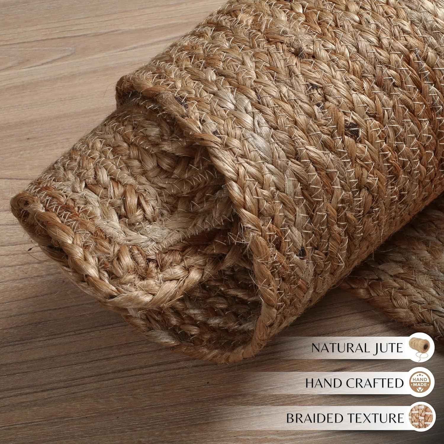 Hand Woven Jute Braided Rug 2’X3′ – Natural, Boho Reversible Floor Carpet for Li