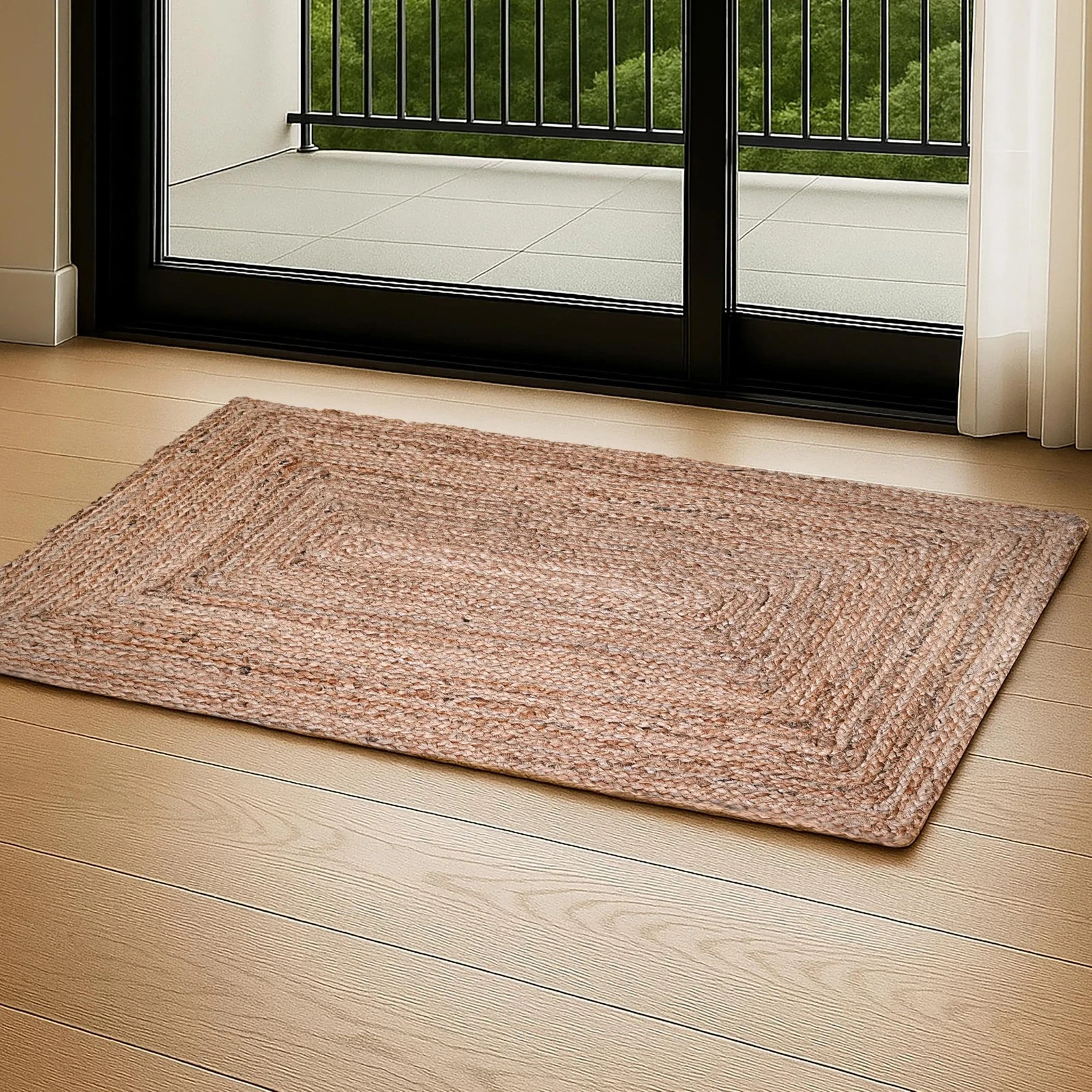 Ramanta Home Hand Woven Jute Braided Rug 2’x3′ – Natural, Boho Reversible Floor