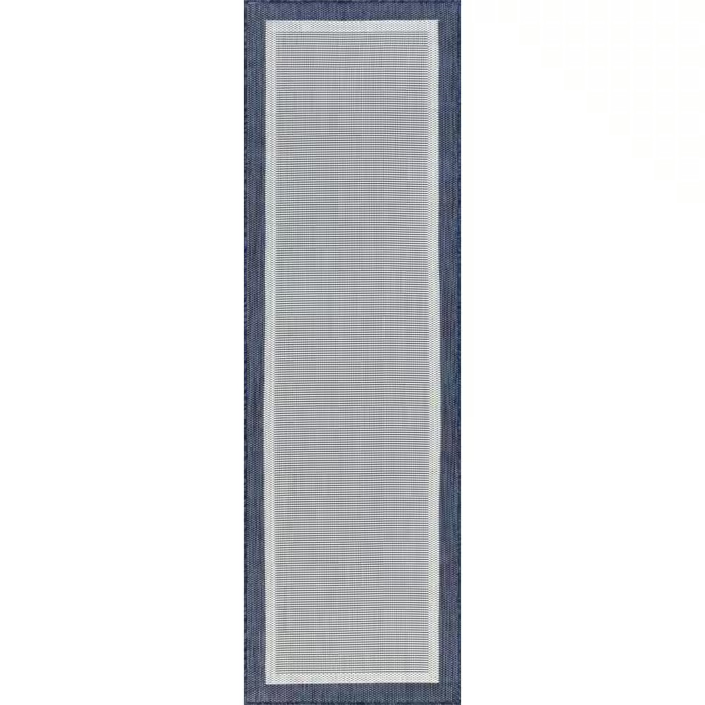 Eco Solid Border Navy 3 Ft. X 10 Ft. Indoor/Outdoor Runner Rug