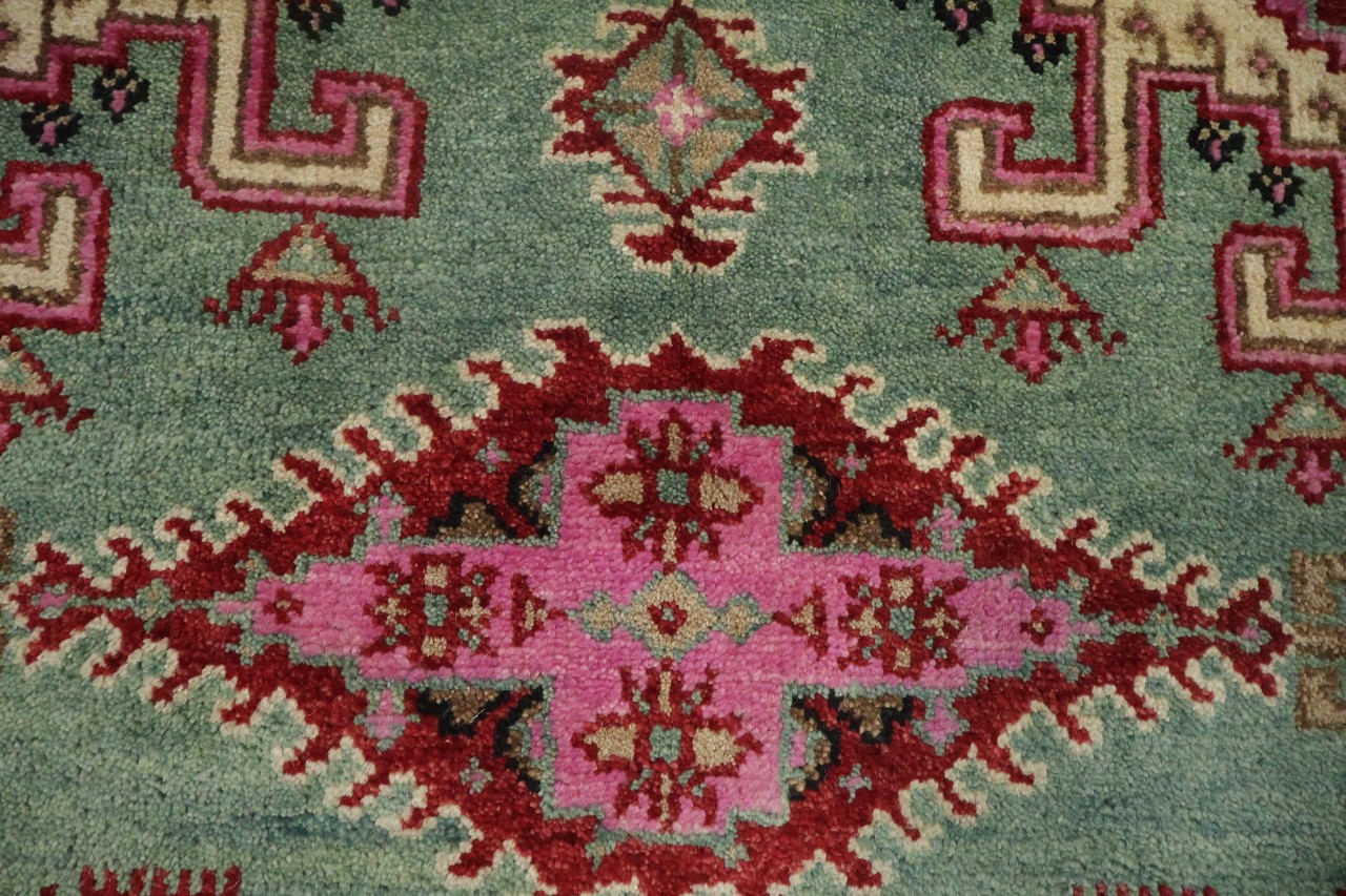 Elegant Turquoise and Coral 6×9 Traditional Hand-Knotted Wool Area Rug