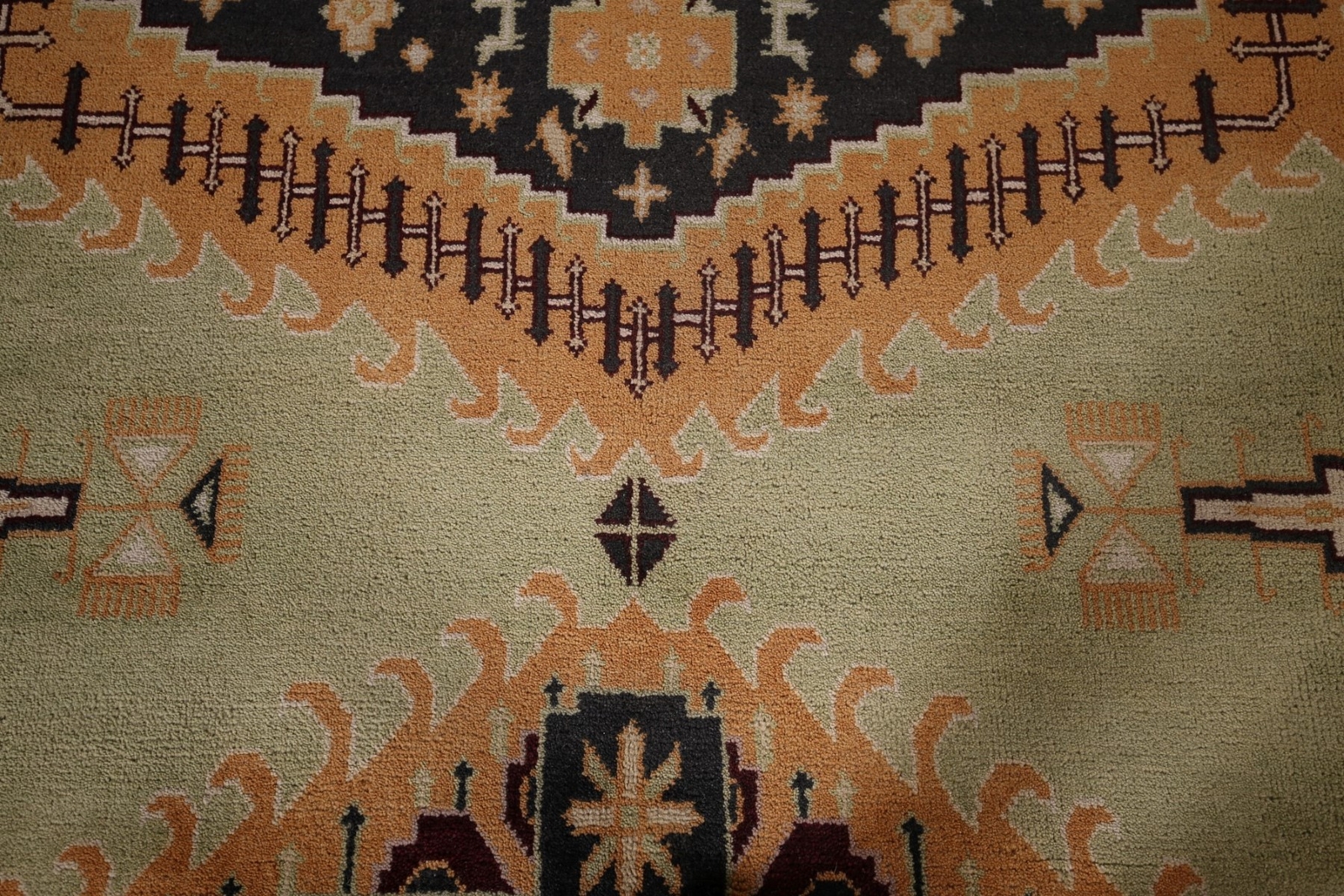 Geometric Viss Indian Tribal Hand-knotted Palace Rug Sage Green 12×18 ft.