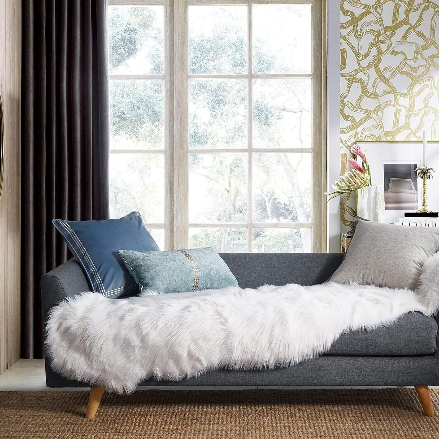 Faux Fur Rug, White Area Rugs, Fluffy Sheepskin Fur Rug, Fuzzy Ultra S…
