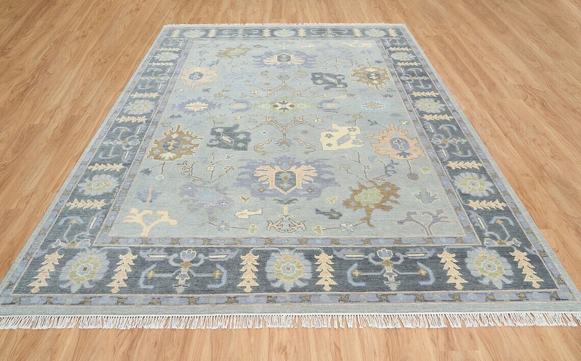 loomBloom Wool Muted Turkish Oushak Hand Knotted Area Rug Slate 8′ x 10′