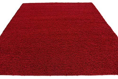 Solid Shag Area Rug 8′ Square Cherry Red Soft Plush Floor Mat Home Decor
