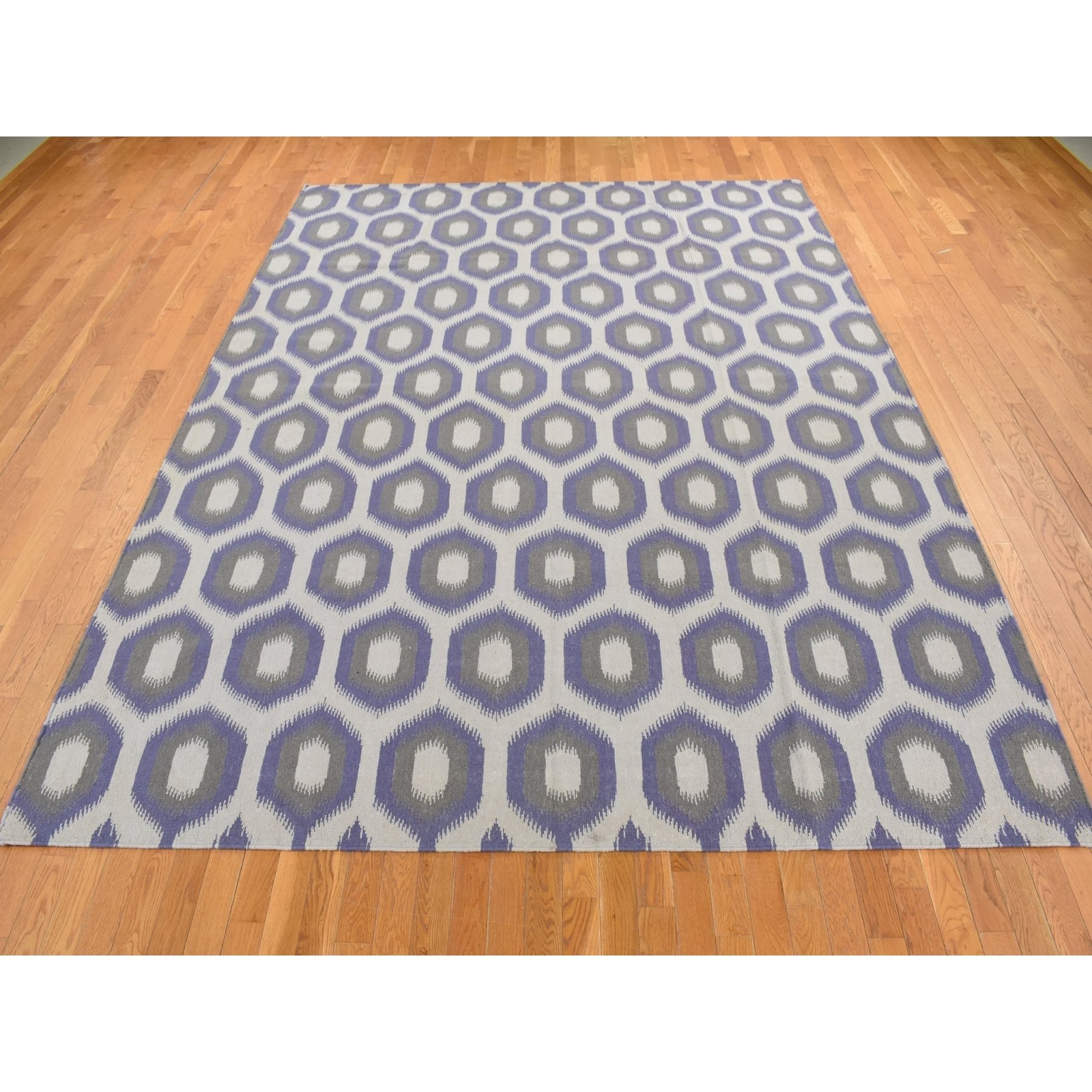 8’10″x12’2″ Blue Kilim Flat Weave Hand Woven Wool Reversible Rug R87860