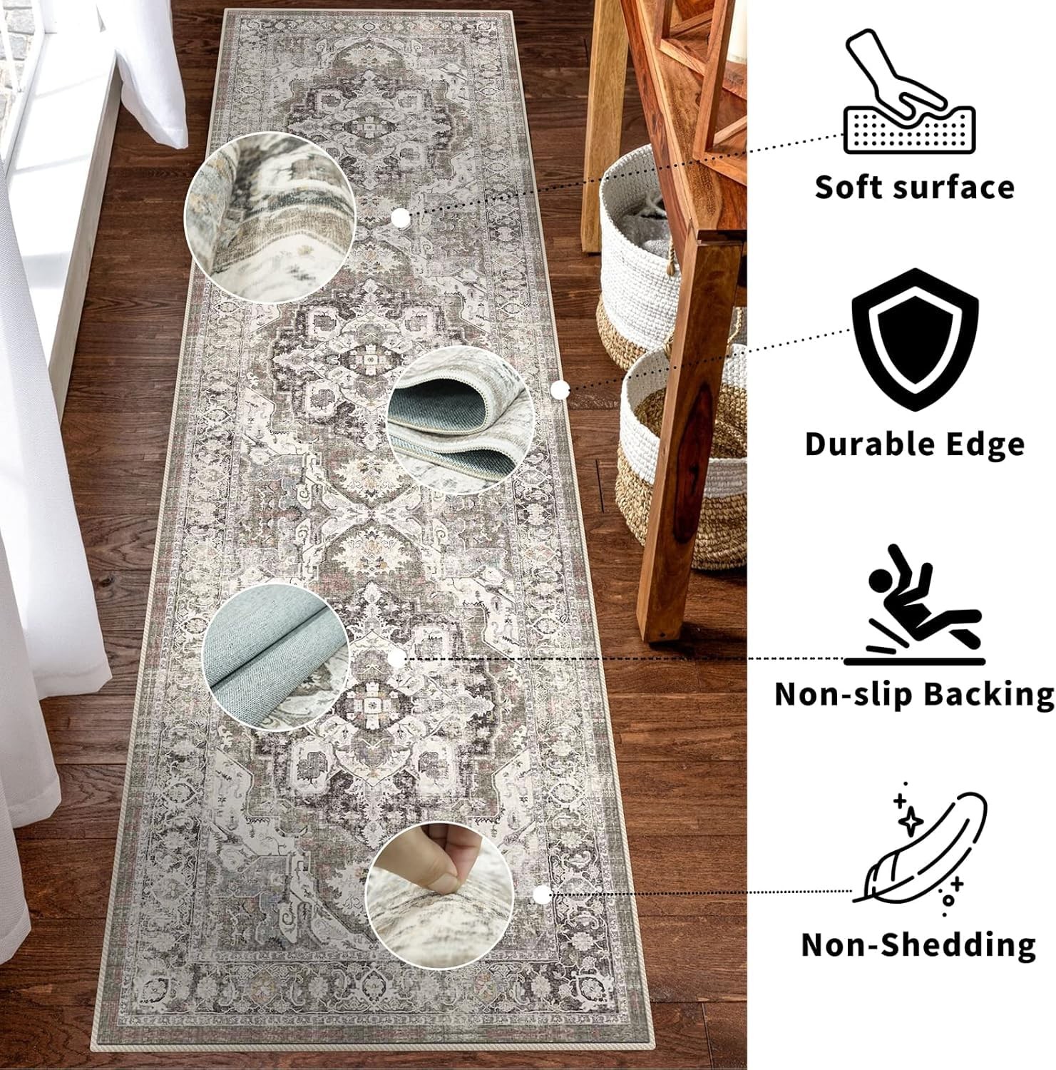YOUFORTONG 2×5 Washable Entryway Rug Vintage Non Slip Indoor Soft Kitchen Door M